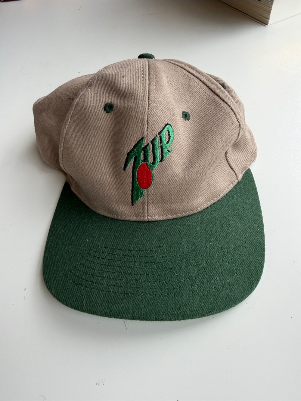 Vintage 7UP Logo Beige and Dark Green Baseball Cap